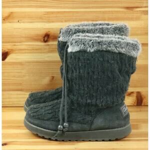 Skechers Boots Womens 6.5 Gray 46653 Knit Keepsakes Blur Fur Trim